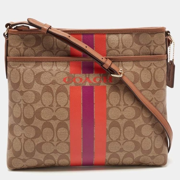 Coach Brown Signature Coated Canvas Varsity Stripe File Messenger Bag - Picture 2 of 14